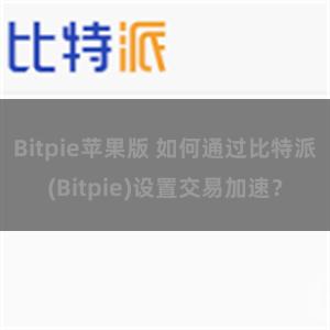 Bitpie苹果版 如何通过比特派(Bitpie)设置交易加速？